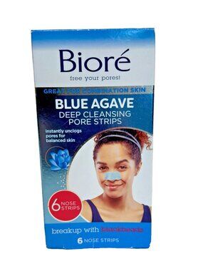 Biore Blue Agave Deep Cleansing Pore Strips Blackheads Dirt 6ct New Sealed Box